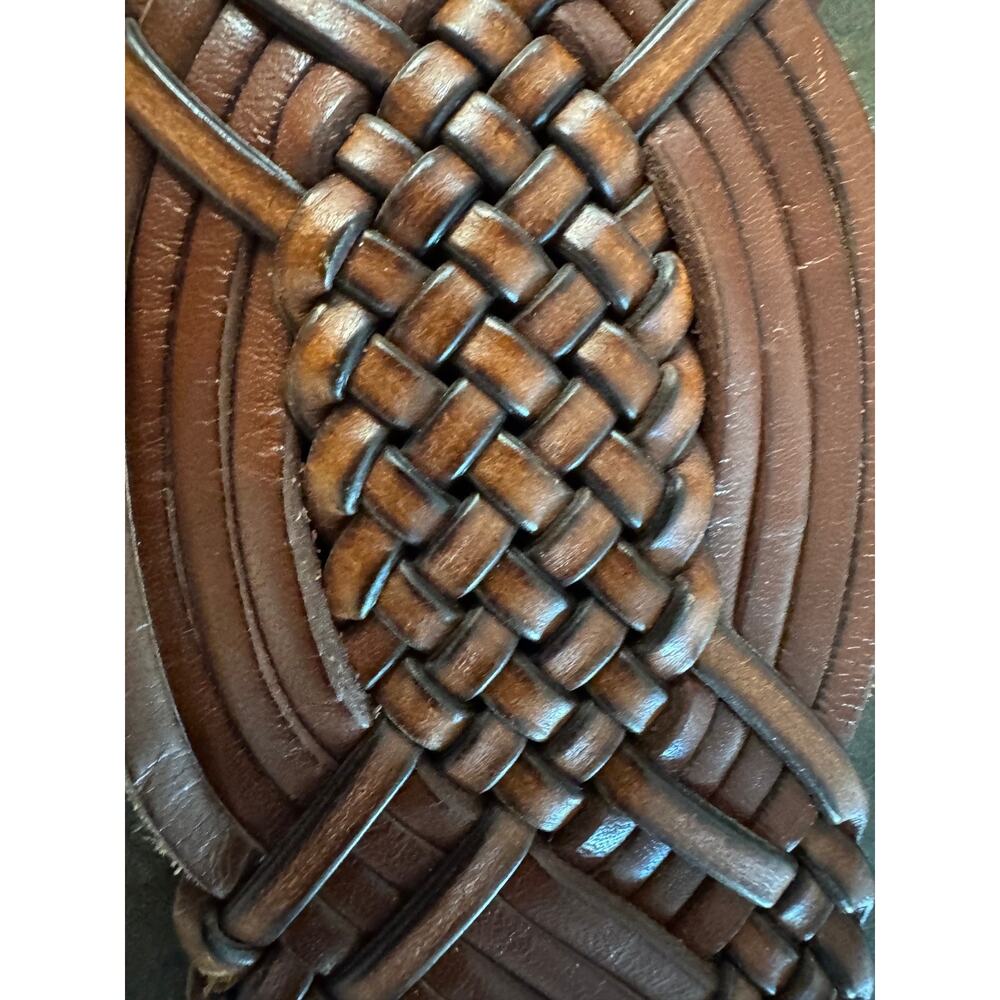 Vintage Ralph Lauren Womens Leather Belt Brass Buckle Wide Woven Sz XL - Picture 2 of 6
